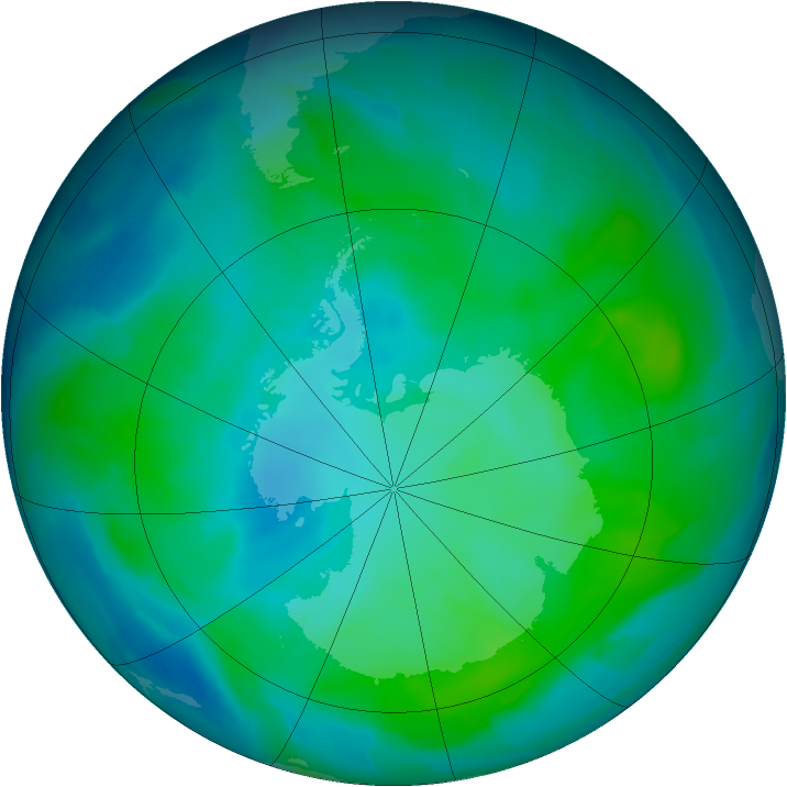Antarctic ozone map for 01 February 2013